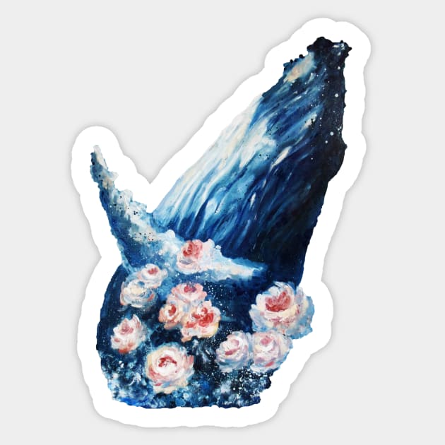 Whale and roses Sticker by Kuhtina